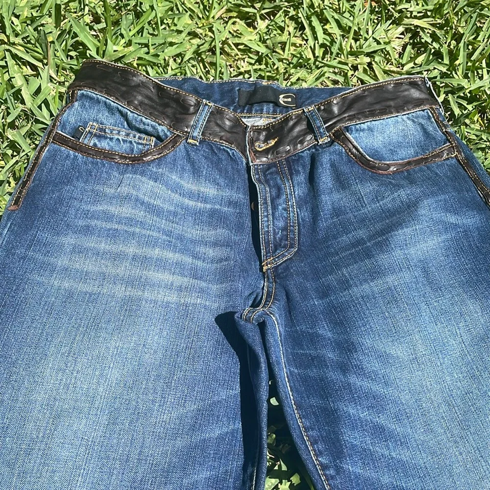 Just Cavalli Dark Brown Leather Trim Jeans
